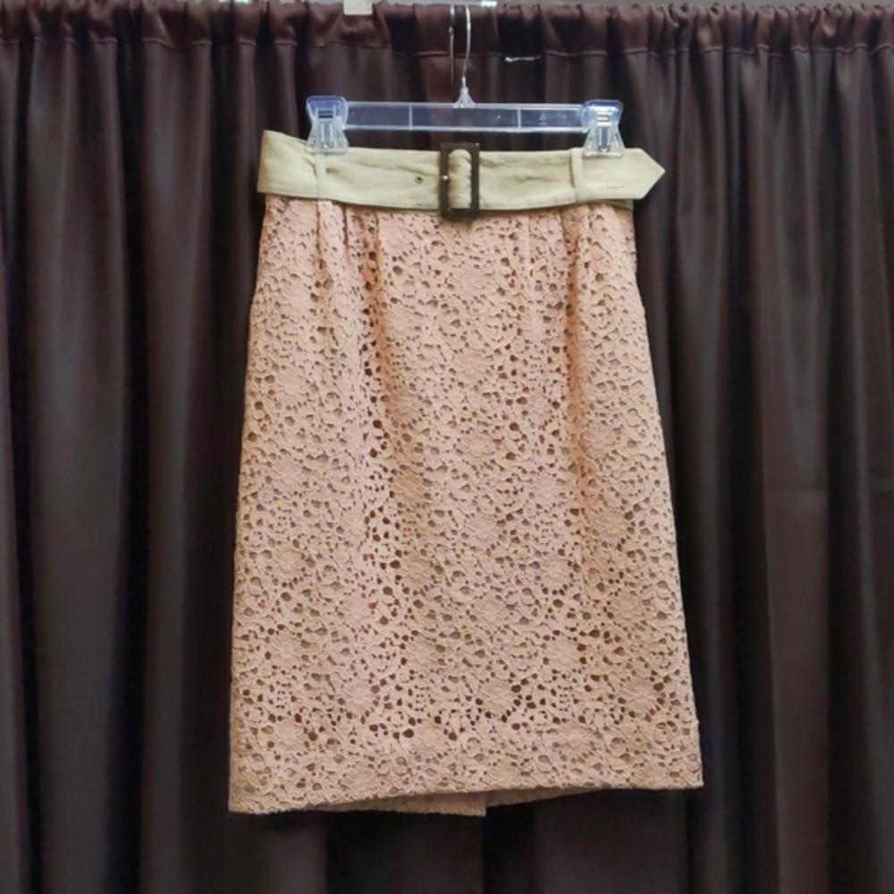 Etro Beige Lace Pencil Skirt with Tan Belt